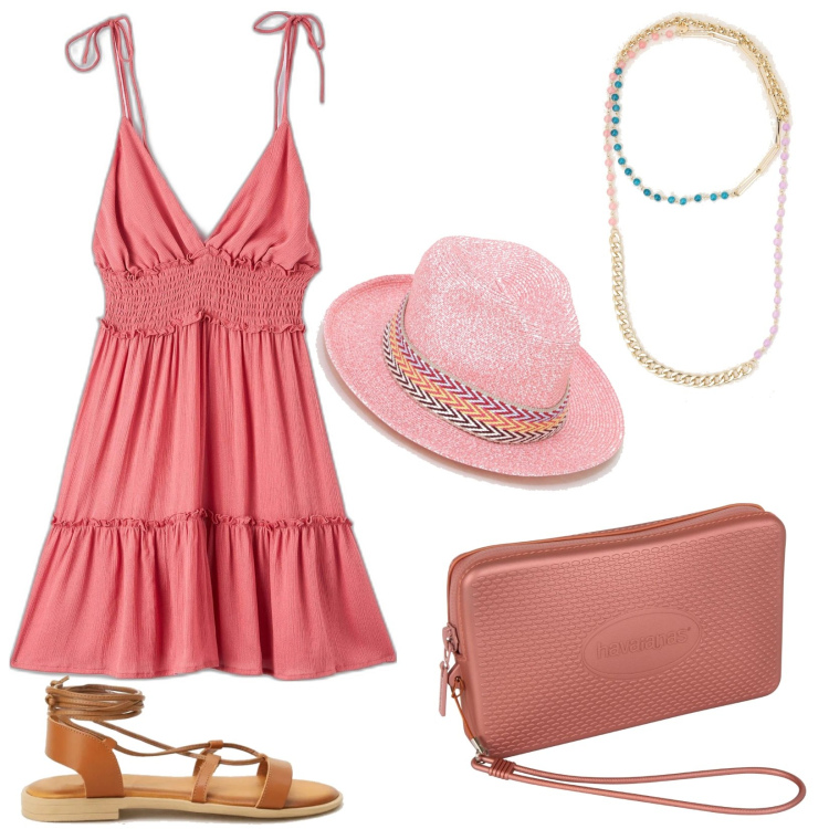 Outfit donna - Total look #1667385. Stile Casual per Tutti i giorni. Abbinamento con vestiti corti, sandali, collane, cappelli, pochette.