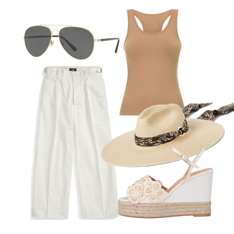 Outfit donna - Ghost outfitter - luglio. Stile Bon Ton per Tutti i giorni. Abbinamento con espadrillas, pantaloni, cappelli, occhiali da sole, canottiere.