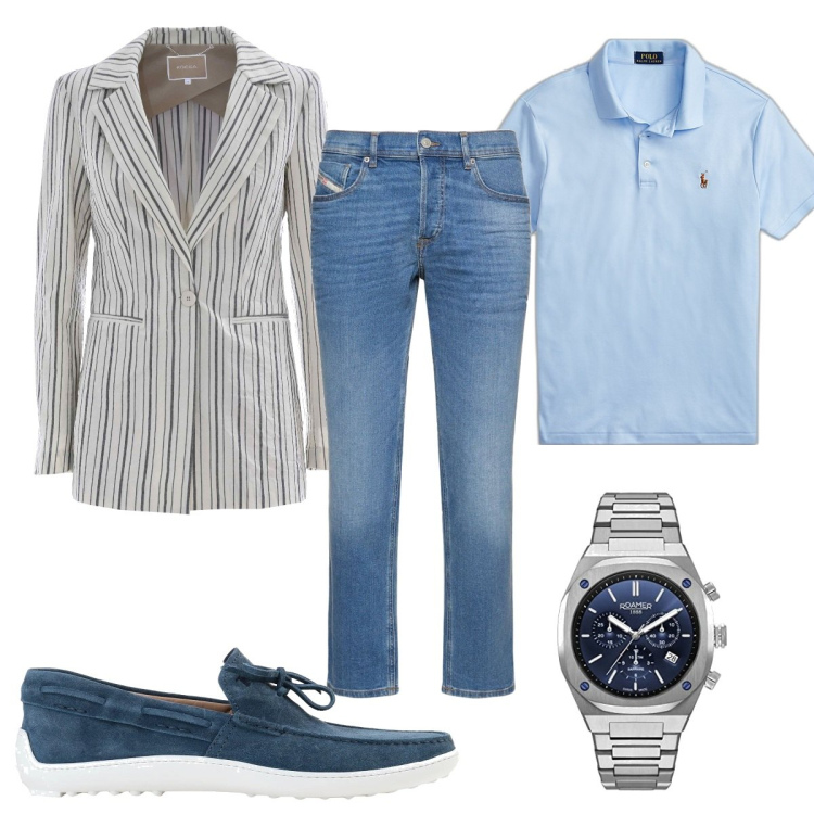 Outfit uomo - Total look #1668376. Stile Casual per Tutti i giorni. Abbinamento con scarpe stringate, giacche, polo, orologi, jeans.