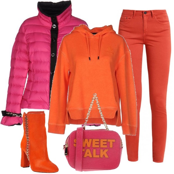 Outfit Arancione e fucsia