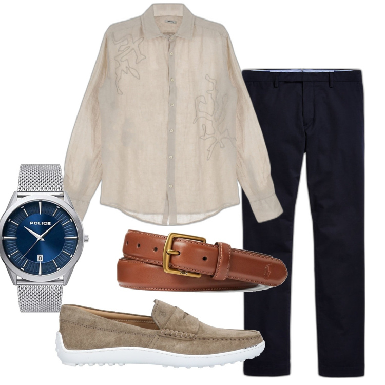 Outfit uomo - Cena a lume di candela. Stile Trendy per Serata speciale. Abbinamento con scarpe stringate, camicie, cinture, pantaloni chino, orologi.
