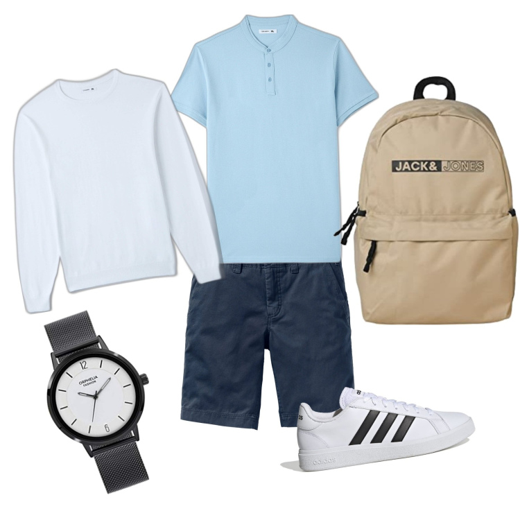Outfit uomo - Compleanno al mare!. Stile Trendy per Mare. Abbinamento con bermuda, t-shirt, pullovers, sneakers, orologi analogici, borse sportive.