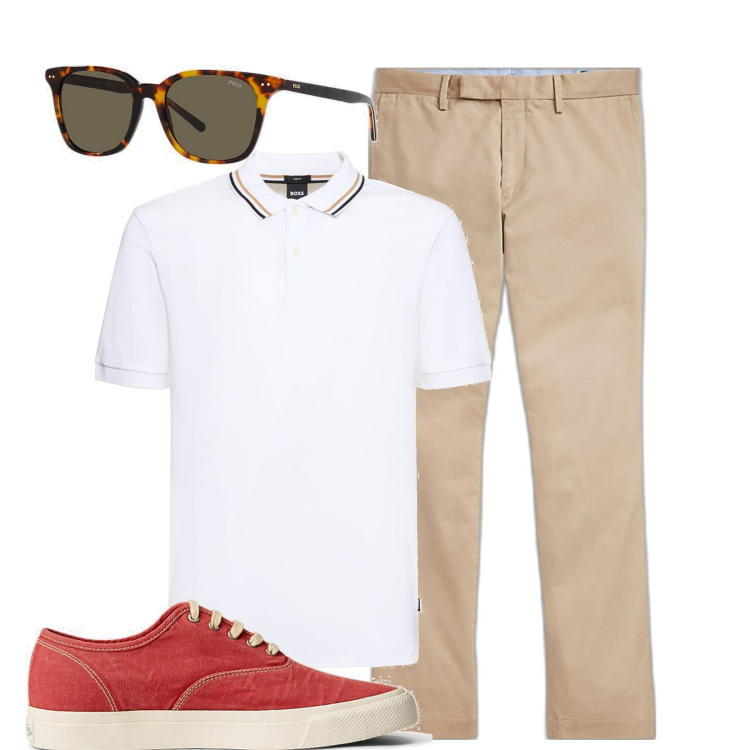 Outfit uomo - Total look #1669053. Stile Casual per Tutti i giorni. Abbinamento con sneakers, occhiali da sole, pantaloni chino, polo.