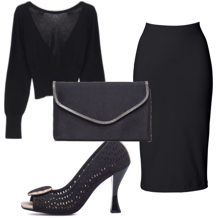 Outfit donna - Total look #1669090. Stile Chic per Tutti i giorni. Abbinamento con gonne longuette, maglieria, décolleté, clutch.