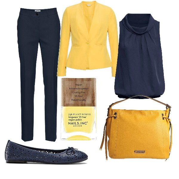 Outfit donna - Total look #1669350. Stile Basic per Ufficio. Abbinamento con blazer, pantaloni, top, ballerine, borse a mano, smalti.