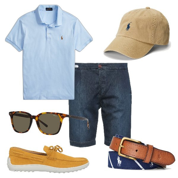 Outfit uomo - Total look #1669369. Stile Casual per Tutti i giorni. Abbinamento con scarpe stringate, shorts, polo, occhiali da sole, cinture, cappelli.