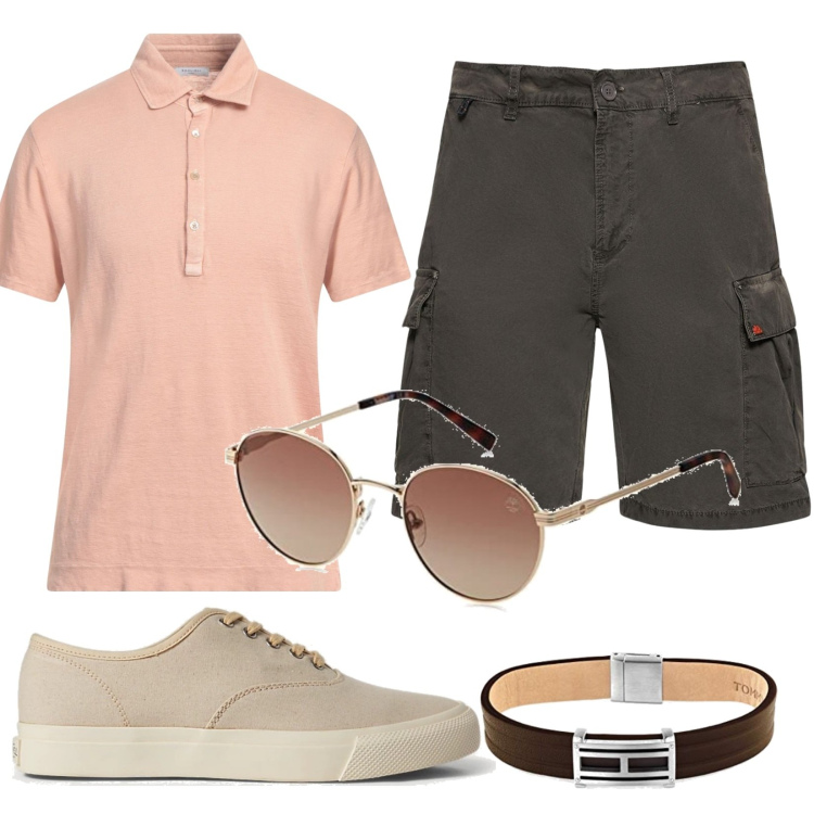 Outfit uomo - Total look #1669698. Stile Casual per Tutti i giorni. Abbinamento con polo, sneakers, braccialetti, shorts, occhiali da sole.