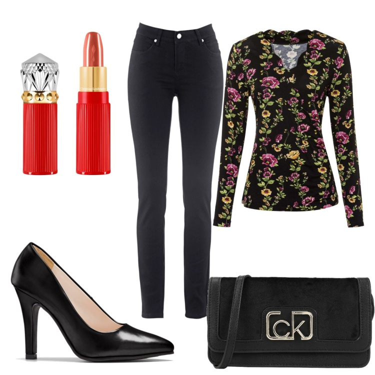 Outfit donna - First Kiss : serata con il mio ragazzo. Stile Trendy per Serata fuori. Abbinamento con jeans dritti, bluse, décolleté, borse a mano, rossetti.