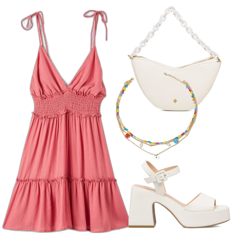 Outfit donna - Bantoa sales. Stile Basic per Serata fuori. Abbinamento con vestiti corti, ciondoli, sandali in pelle, borse a mano.