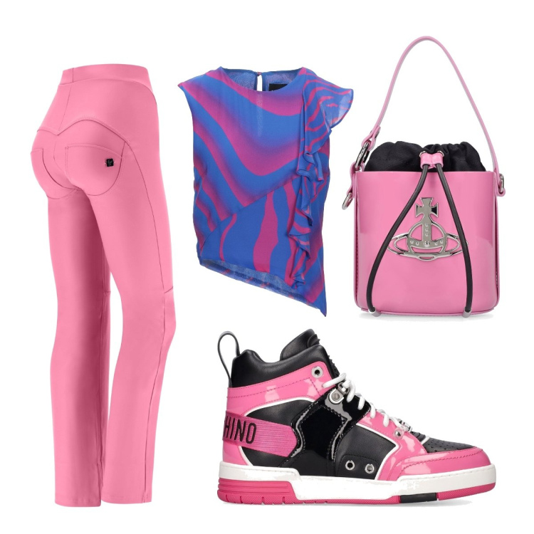 Outfit donna - Sportive. Stile Sporty chic per Tutti i giorni. look ideale per Tall. Abbinamento con top, pantaloni, sneakers, borse a secchiello.