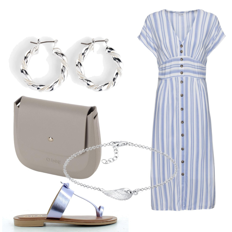 Outfit donna - Total look #1670338. Stile Casual per Tutti i giorni. Abbinamento con vestiti, orecchini, sandali in pelle, braccialetti, borse a spalla.