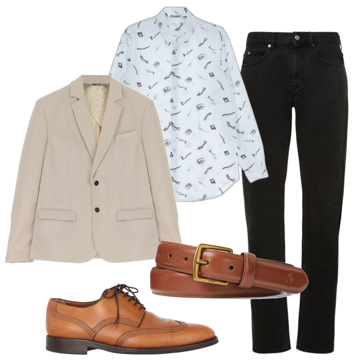 Outfit uomo - Oggi senza cravatta. Stile Casual per Tutti i giorni. Abbinamento con scarpe stringate, giacche, camicie, cinture, jeans dritti.