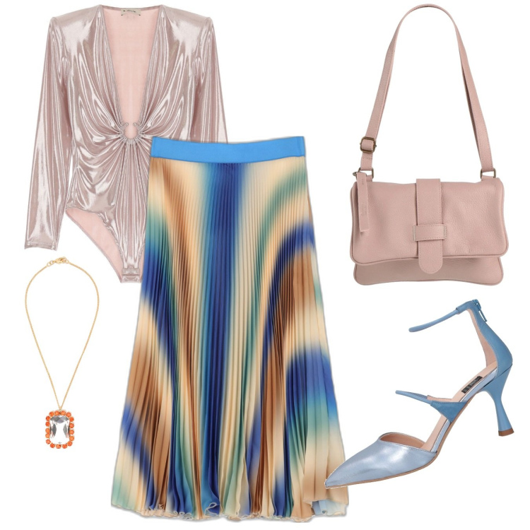 Outfit donna - Bodymania. Stile Glamour per Serata fuori. Abbinamento con décolleté, borse a spalla, gonne longuette, body, ciondoli.