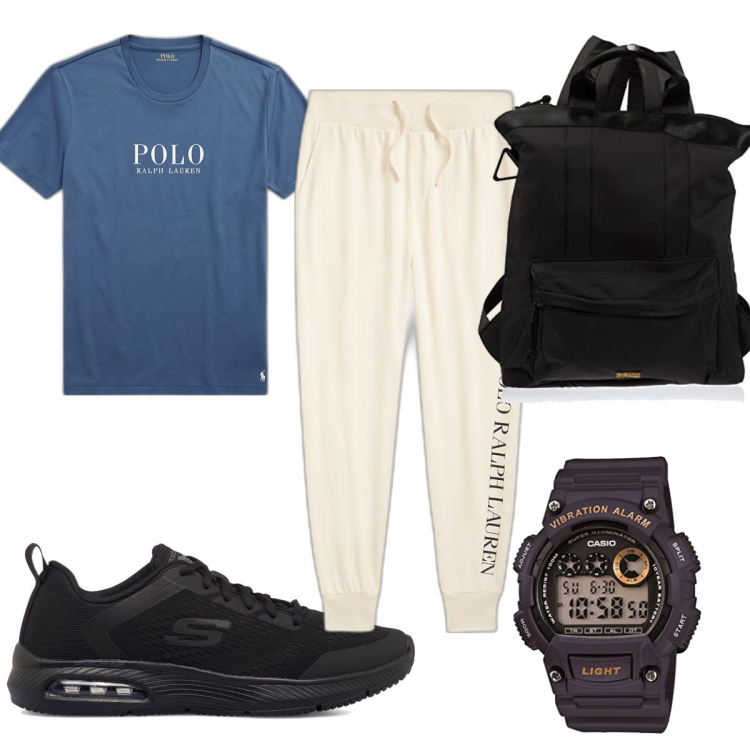 Outfit uomo - Total look #1671274. Stile Trendy per Sport. Abbinamento con t-shirt, pantaloni, sneakers, orologi, borse sportive.