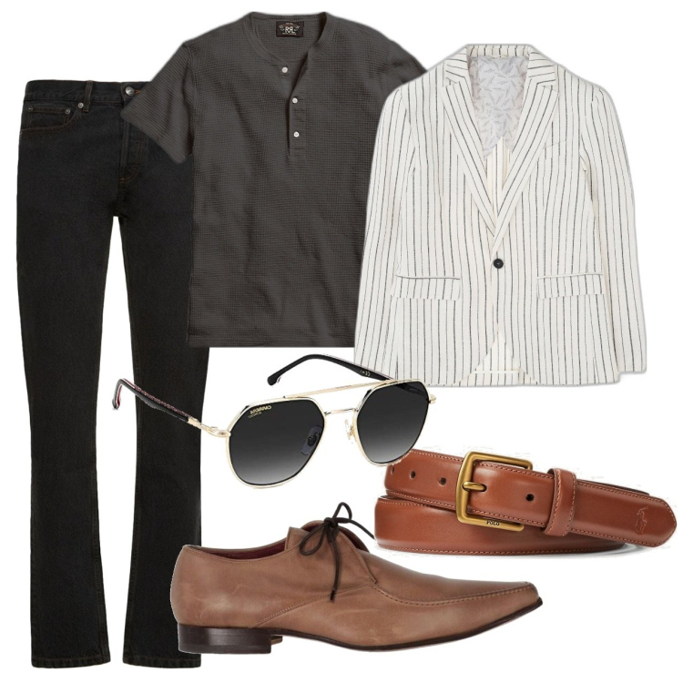 Outfit uomo - Appuntamento galante. Stile Trendy per Tutti i giorni. Abbinamento con scarpe stringate, giacche, cinture, t-shirt, jeans skinny, occhiali da sole.