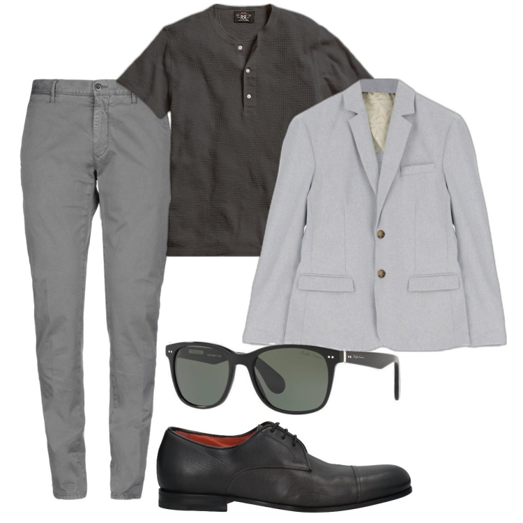 Outfit uomo - Eleganza anche in tshirt. Stile Trendy per Serata speciale. Abbinamento con pantaloni, scarpe stringate, giacche, t-shirt, occhiali da sole.