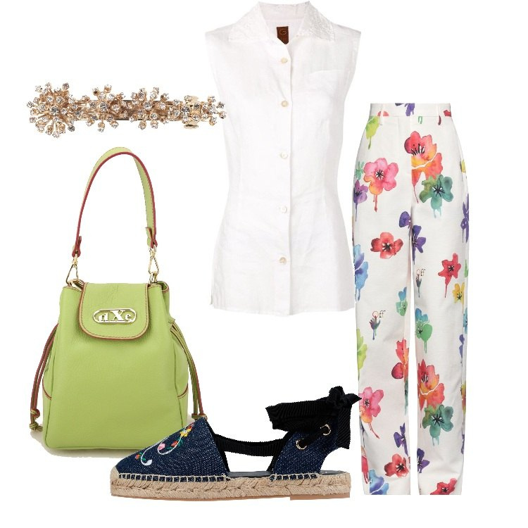 Outfit donna - Espadrillas? Yes!. Stile Basic per Tutti i giorni. Abbinamento con borse a secchiello, espadrillas, camicie, pantaloni, accessori per capelli.