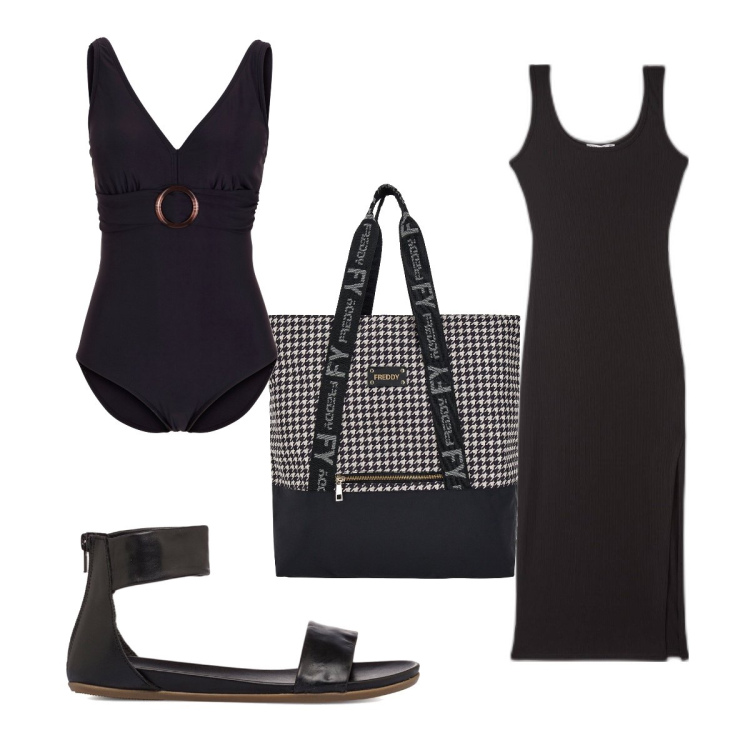 Outfit donna - Total look #1671886. Stile Trendy per Mare. Abbinamento con costumi interi, vestiti, borse tote, sandali in pelle.