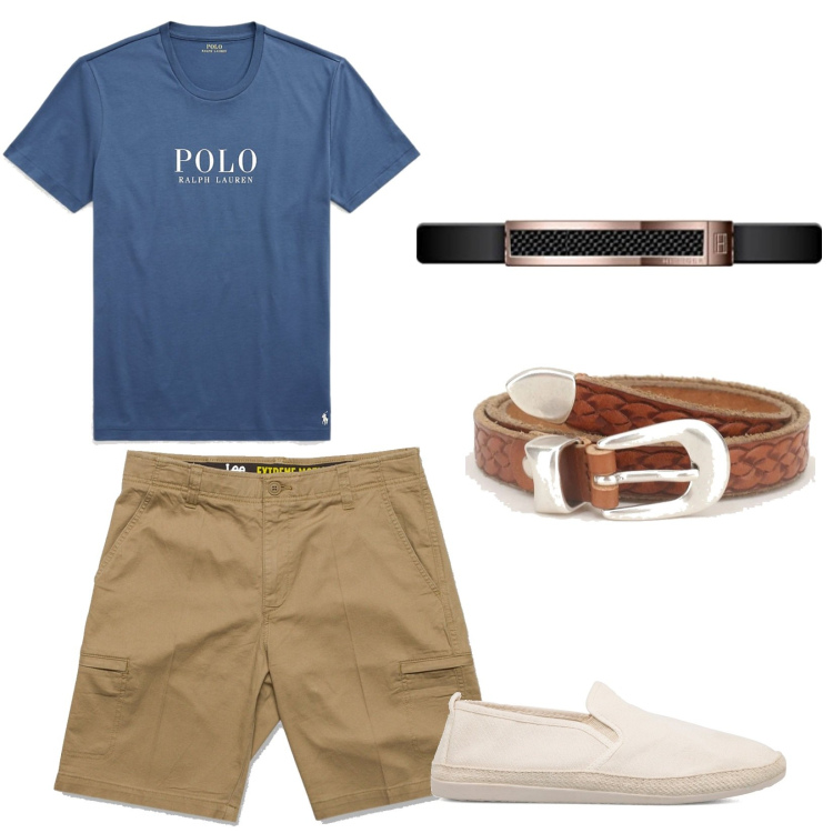 Outfit uomo - Il bracciale in regalo. Stile Casual per Tutti i giorni. Abbinamento con cinture, t-shirt, shorts, espadrillas, braccialetti.
