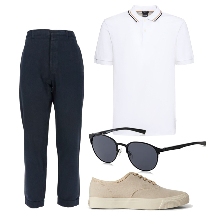 Outfit uomo - Veloce. Stile Casual per Tutti i giorni. Abbinamento con pantaloni, sneakers, polo, occhiali da sole.