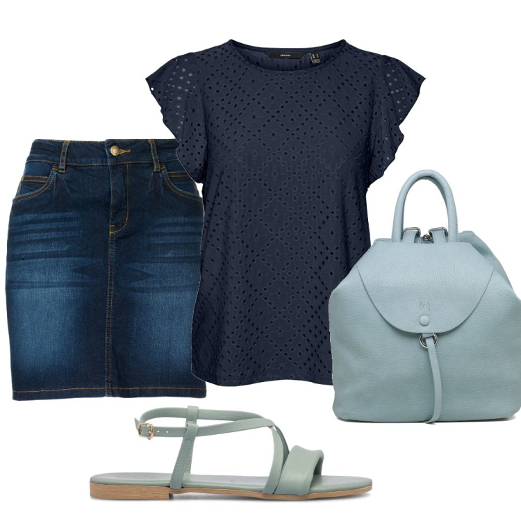 Outfit donna - Total look #1672071. Stile Bon Ton per Mare. Abbinamento con gonne, top, sandali in pelle, zaini.