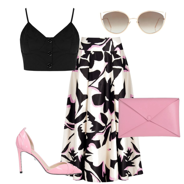 Outfit donna - Total look #1672219. Stile Chic per Tutti i giorni. Abbinamento con gonne longuette, top, borse a mano, décolleté, occhiali da sole.