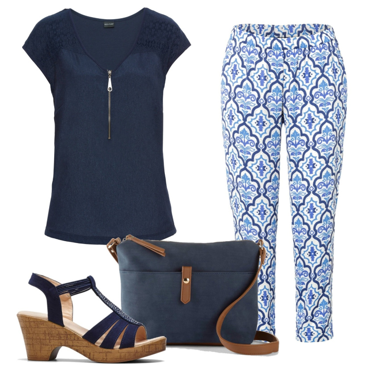 Outfit donna - Aperitivo in Tshirt o top? Focus Donna. Stile Casual per Serata fuori. Abbinamento con t-shirt, pantaloni, sandali, borse a tracolla.