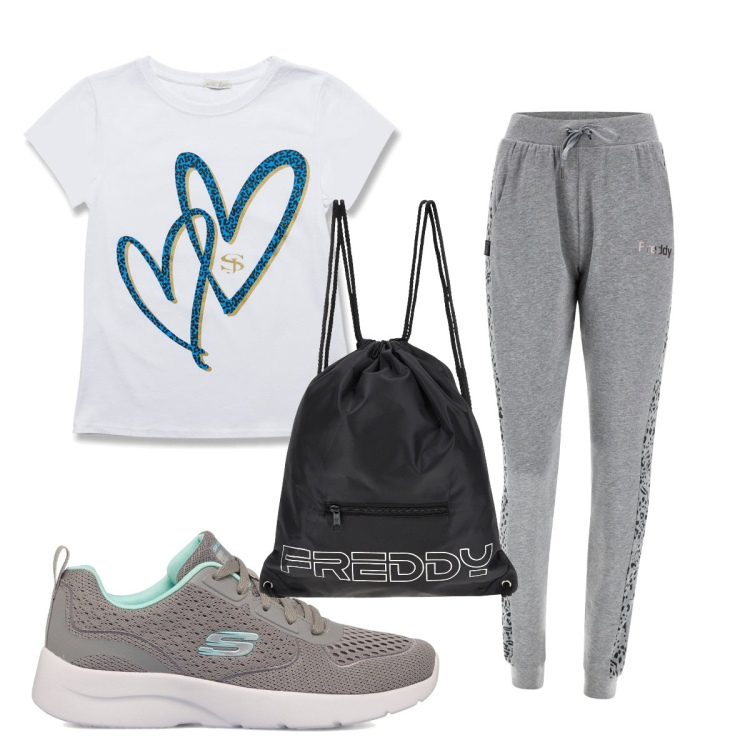 Outfit donna - Total look #1672663. Stile Basic per Sport. Abbinamento con zaini, pantaloni, t-shirt, sneakers.