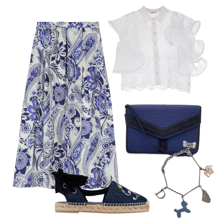 Outfit donna - Espadrillas in denim. Stile Chic per Mare. Abbinamento con camicie, gonne longuette, espadrillas, borse a spalla, braccialetti.