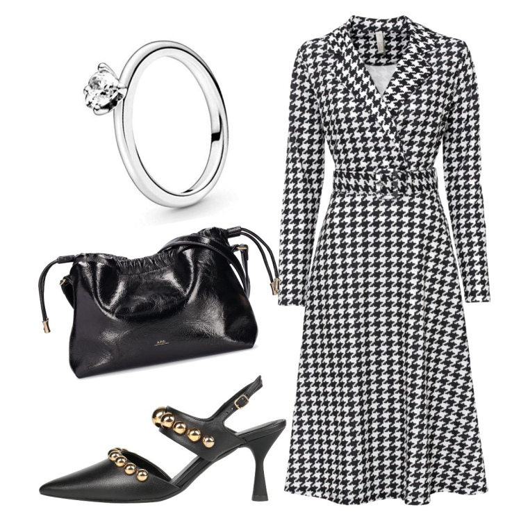 Outfit donna - A cena. Stile Chic per Ufficio. look ideale per Tall. Abbinamento con vestiti, décolleté, borse a spalla, ciondoli.
