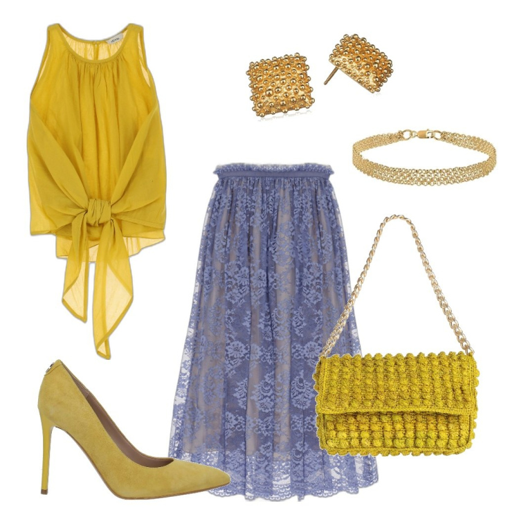 Outfit donna - Gonna in pizzo. Stile Chic per Cerimonia. Abbinamento con décolleté, borse a mano, gonne longuette, canottiere, orecchini, braccialetti.