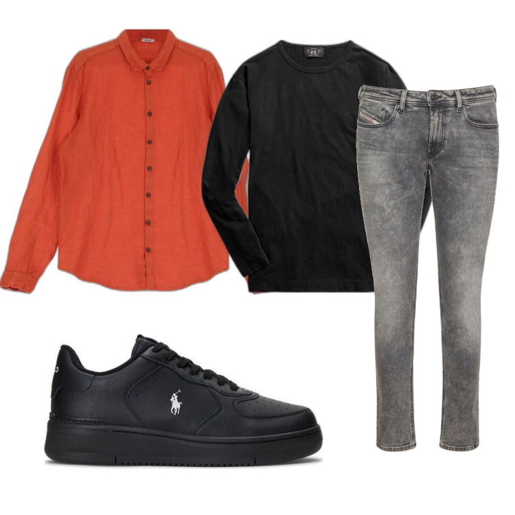 Outfit uomo - Total look #1673221. Stile Casual per Tutti i giorni. Abbinamento con camicie, sneakers, t-shirt, jeans skinny.