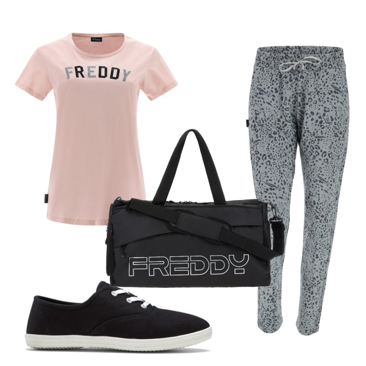 Outfit donna - Total look #1673268. Stile Basic per Sport. Abbinamento con sneakers, borse sportive, pantaloni, t-shirt.