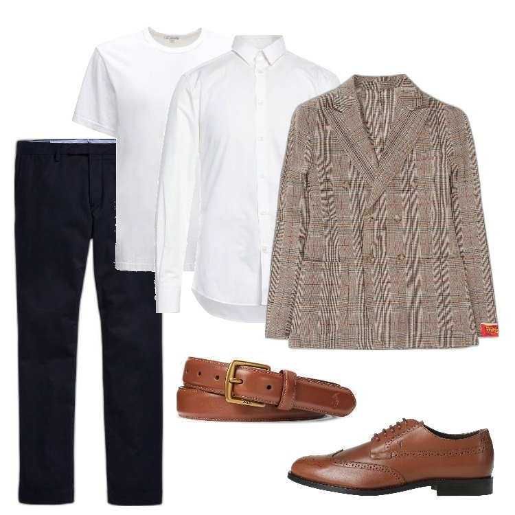 Outfit uomo - Il Blazer di Cotone. Stile Business/Elegante per Ufficio. Abbinamento con scarpe stringate, camicie, giacche, cinture, pantaloni chino, t-shirt.