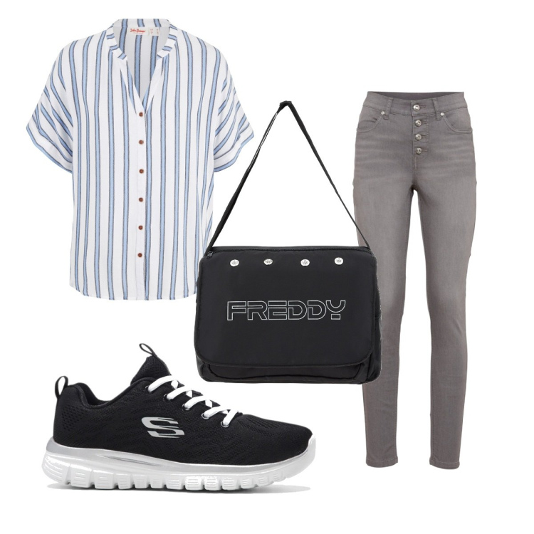Outfit donna - Total look #1673331. Stile Basic per Tutti i giorni. Abbinamento con camicie, sneakers, jeans, borse messenger.