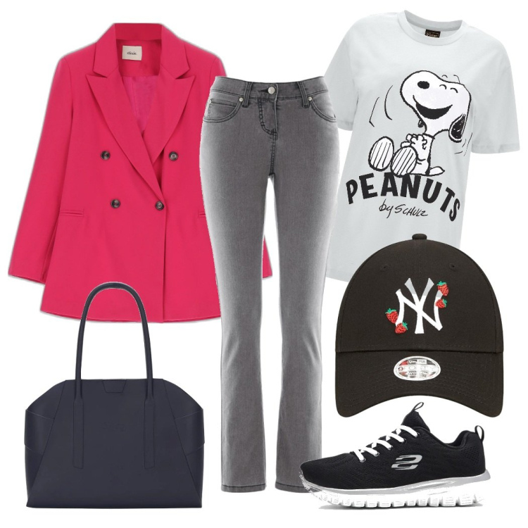 Outfit donna - La giacca rosso fragola. Stile Urban per Tutti i giorni. Abbinamento con jeans slim fit, sneakers, t-shirt, giacche, borse a spalla, cappelli.