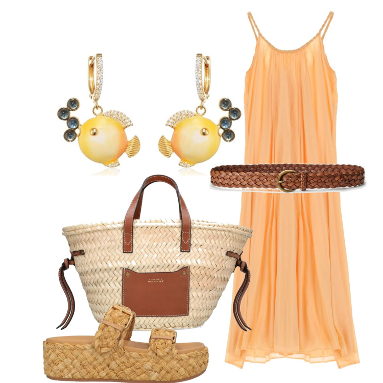 Outfit donna - Pescetti. Stile Boho per Tutti i giorni. Abbinamento con espadrillas, vestiti midi/longuette, cinture, orecchini, shopping bag.