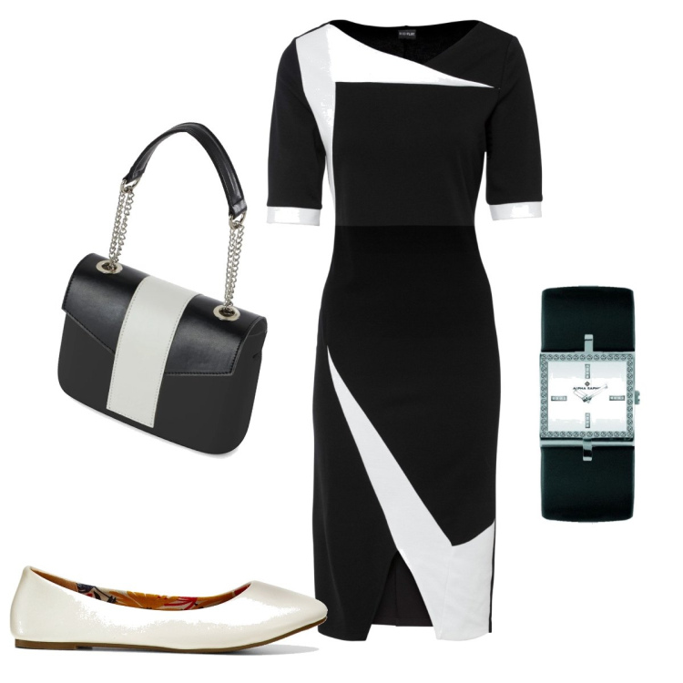Outfit donna - Flash. Stile Chic per Serata fuori. look ideale per Tall. Abbinamento con vestiti a tubino, ballerine, orologi, borse a spalla.