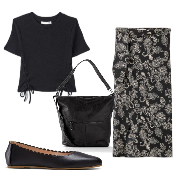 Outfit donna - Total look #1673818. Stile Trendy per Tutti i giorni. Abbinamento con borse a tracolla, ballerine, gonne, t-shirt.