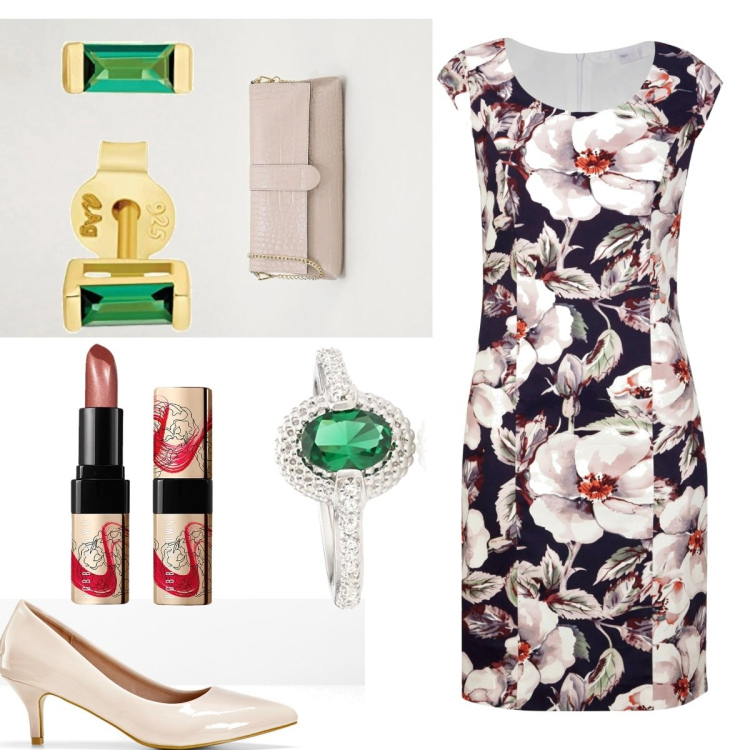Outfit donna - Festeggio la mia amica del cuore. per Serata fuori. Abbinamento con pochette, décolleté, orecchini, anelli, vestiti, rossetti.
