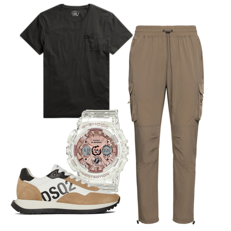 Outfit uomo - Easy pants. Stile Casual per Tutti i giorni. Abbinamento con t-shirt, pantaloni cargo, sneakers, orologi.