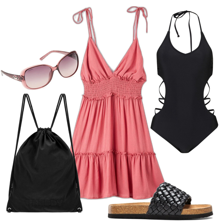 Outfit donna - Lacci e laccetti per il mare. Stile Sexy per Mare. Abbinamento con ciabatte, costumi interi, vestiti corti, zaini, occhiali da sole.