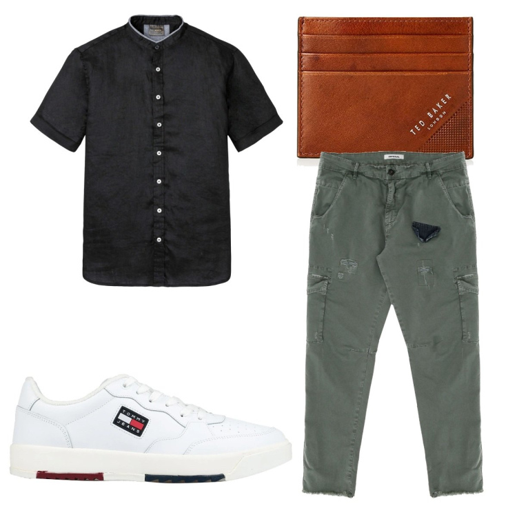 Outfit uomo - Total look #1674590. Stile Casual per Tutti i giorni. Abbinamento con camicie a manica corta, sneakers, pantaloni, portafogli.