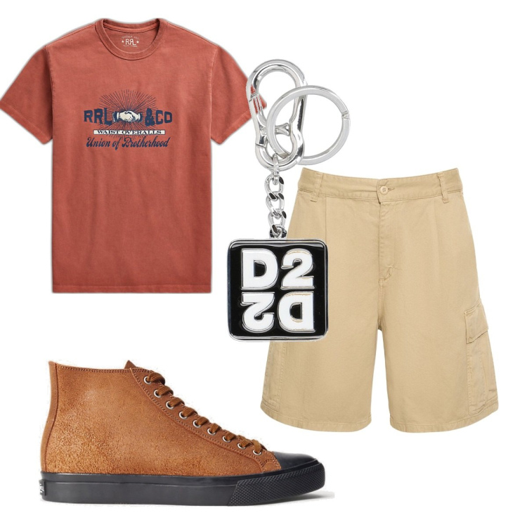 Outfit uomo - Total look #1674612. Stile Trendy per Tutti i giorni. Abbinamento con portachiavi, sneakers, t-shirt, shorts.