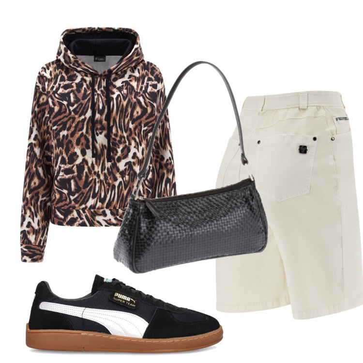 Outfit donna - Total look #1674668. Stile Basic per Sport. Abbinamento con bermuda, felpe con cappuccio, borse sportive, sneakers.