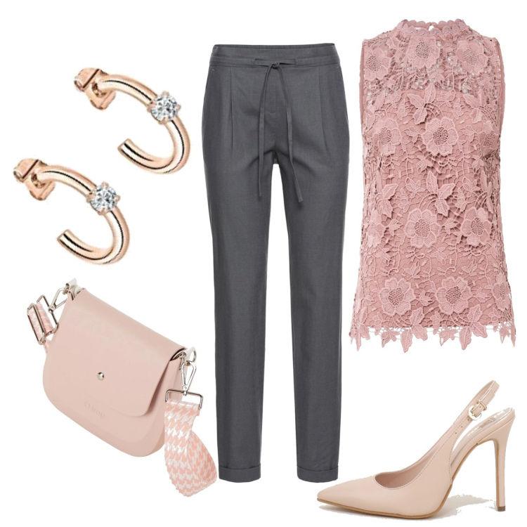 Outfit donna - In ufficio ci vado così. Stile Bon Ton per Ufficio. Abbinamento con pantaloni, top, décolleté, borse a spalla, orecchini.
