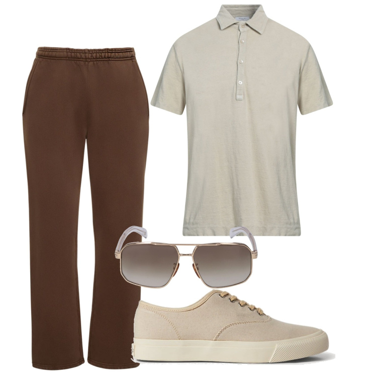 Outfit uomo - I pantaloni sporty. Stile Casual per Tutti i giorni. Abbinamento con polo, sneakers, pantaloni, occhiali da sole.