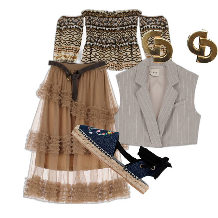 Outfit donna - Espadrillas? Yeah! Country style. Stile Vintage retrò per Tutti i giorni. Abbinamento con gonne longuette, top, gilet, espadrillas, orecchini.