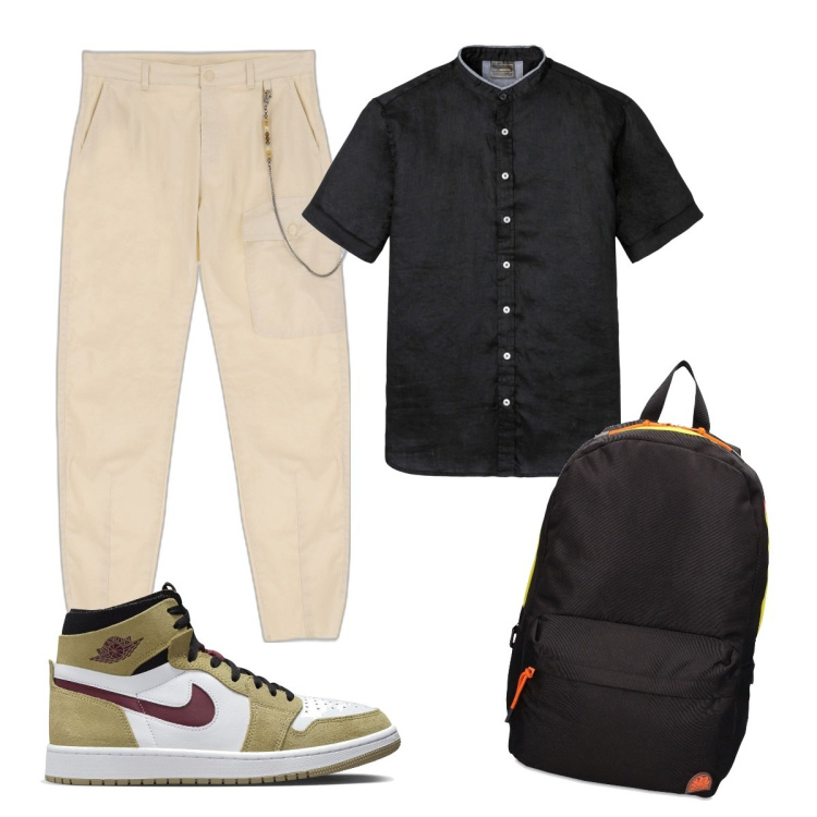 Outfit uomo - Bro. Stile Urban per Tutti i giorni. Abbinamento con camicie a manica corta, pantaloni, borse sportive, sneakers.