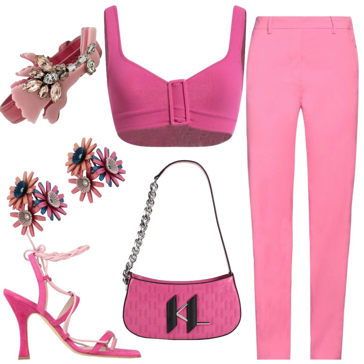 Outfit donna - Total look #1675218. Stile Trendy per Tutti i giorni. Abbinamento con pantaloni, top, infradito, braccialetti, orecchini, borse a mano.